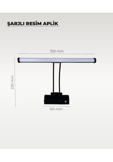 Şarjlı Siyah Flüt Aplik 3200k Sarı Işık Elektrik Gerektirmez Siyah