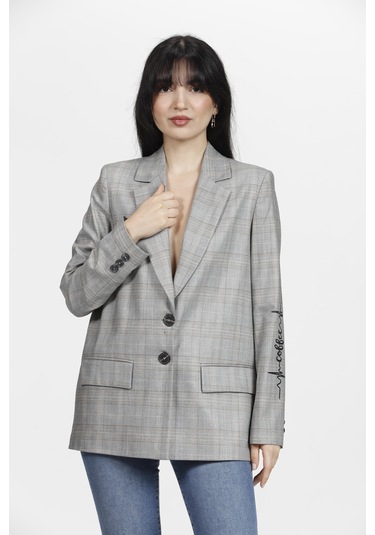 Ekoseli Kadın Ceket Mavi