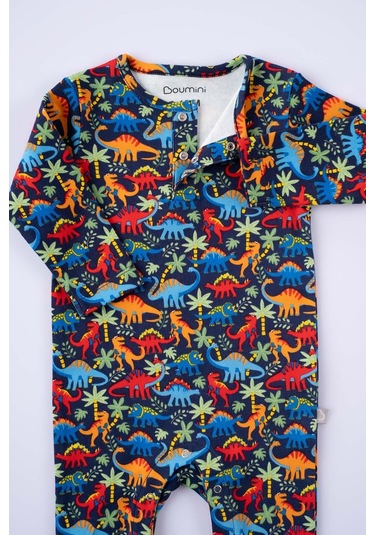Boumini Bebek Uzun Kollu Çıtçıtlı Tulum Dinazor Desenli-renkli Çok Renkli