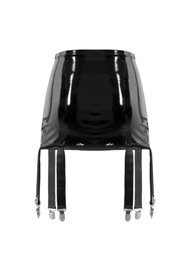 Siyah Artı Boyutu Kadın Yüksek Bel Mini Etek Lateks Jartiyer 6 Askılı Metal Klip Tutucu Askı Kemer Siyah