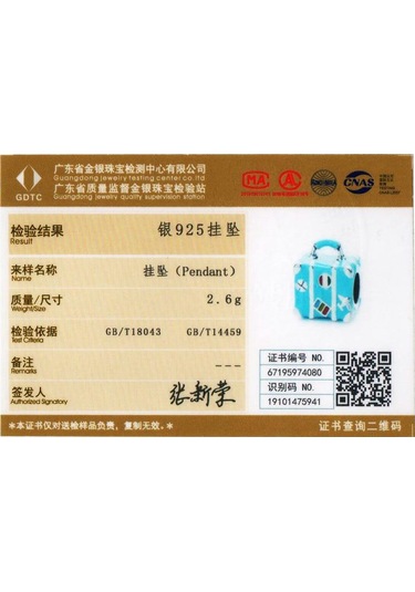 Wostu Moda 925 Ayar Gümüş Bavul Bagaj Mavi Boncuk Fit Orijinal Bilezik Charm Kolye Gümüş