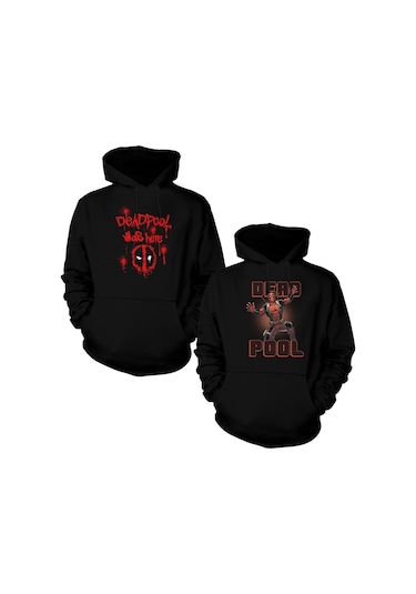 Deadpool Sevgili Çift Siyah Kapşonlu Sweatshirt Siyah