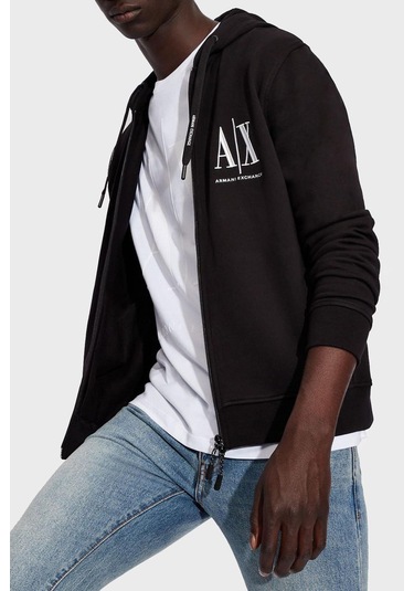 Erkek Regular Fit Fermuarlı Felpa Kapüşonlu Sweatshirt - Siyah Siyah