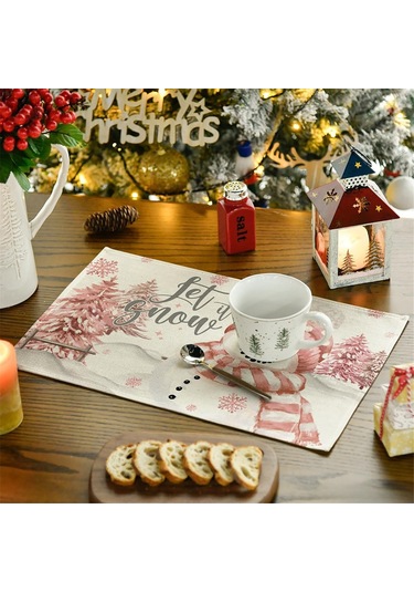 4 Adet Noel Ağaçları Kar Pembe Noel Amerikan Servisleri Kış Masa Örtüleri K Kırmızı-siyah Kırmızı - Siyah