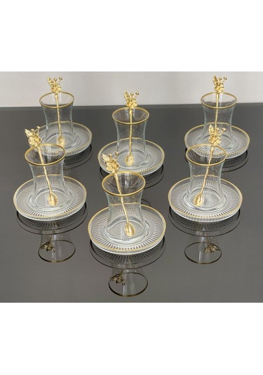 Çeyizci Çarşı Çay Set 18 Parça 6 Kişilik Japon Gülü Çay Kaşıklı Lav Gül Diğer