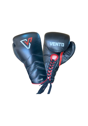Vento Reaper Bağcıklı Hakiki Deri Boks Ve Kick Boks Eldiveni Siyah Siyah