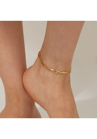 Sones Opk Gz198 Basit Paslanmaz Çelik Çift Katmanlı Boncuk Bileklikler Altın