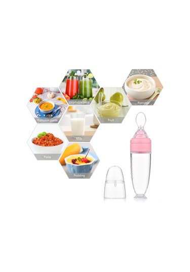 Moveevo Bebek Besleme Kaşığı Silikonlu Sıvı Gıda Sürücü Kolluklu Basma Kolu Mavi Sarı Pembe Beyaz Seçenekli Sarı