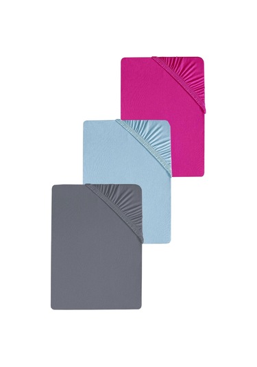 3 Adet Düz Pamuklu Tek Kişilik 80 X 200 + 30 Cm Lastikli Penye Çarşaf Fuşya-mavi