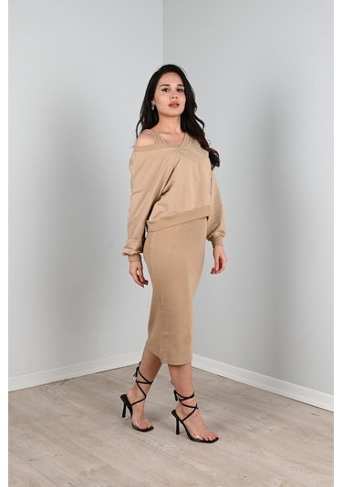 Koza Butik Kadın Askılı Sweatshirtli Elbise 3711-23 001