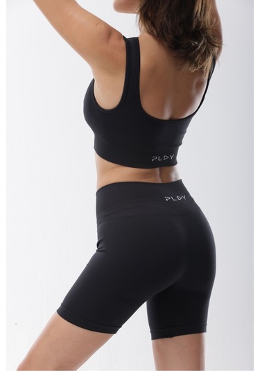 Seamless Siyah Normal Bel Kısa Fitted Basic Sporcu Tayt SiYAH