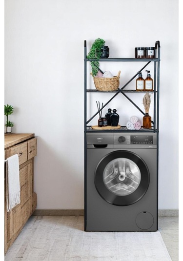Metal 3 Raflı Banyo Rafı Çamaşır Makinesi Üstü Dekoratif Raf Siyah