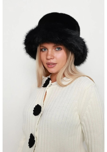 Kadın Peluş Bucket Kalpak Şapka 1143 Rkş-14 Siyah Siyah