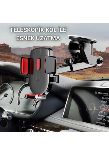 Polham Güçlü Vantuzlu Araç İçi Cam Ve Torpido Üstü Telefon Tutucu, Uzayabilen, Ergonomik 360 Derece Dönebilen