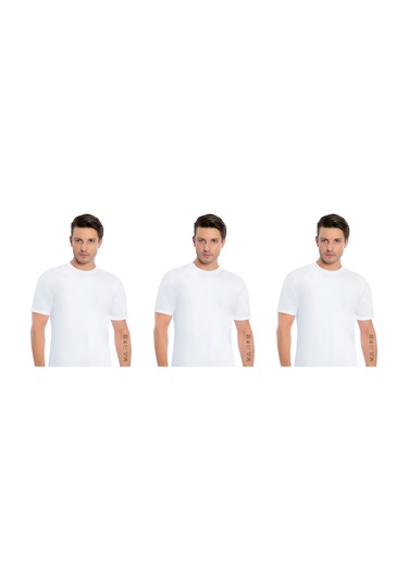 Erkek Modal Sıfır Yaka Kısa Kol T-shirt 3'lü Paket 3042 Beyaz