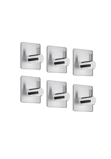 Kendinden Yapışkanlı Havlu Askısı, Bornoz İçin Paslanmaz Çelik Havlu Askısı, Duvar Askısı - 6 Adet Çok Renkli