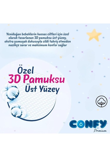 Confy Premium 1 Numara Bebek Bezi Yenidoğan 2 - 5 kg 210 Adet