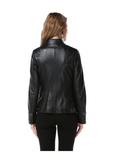 Dericlub Yb2043 Gerçek Deri Kadın Mont Siyah Siyah