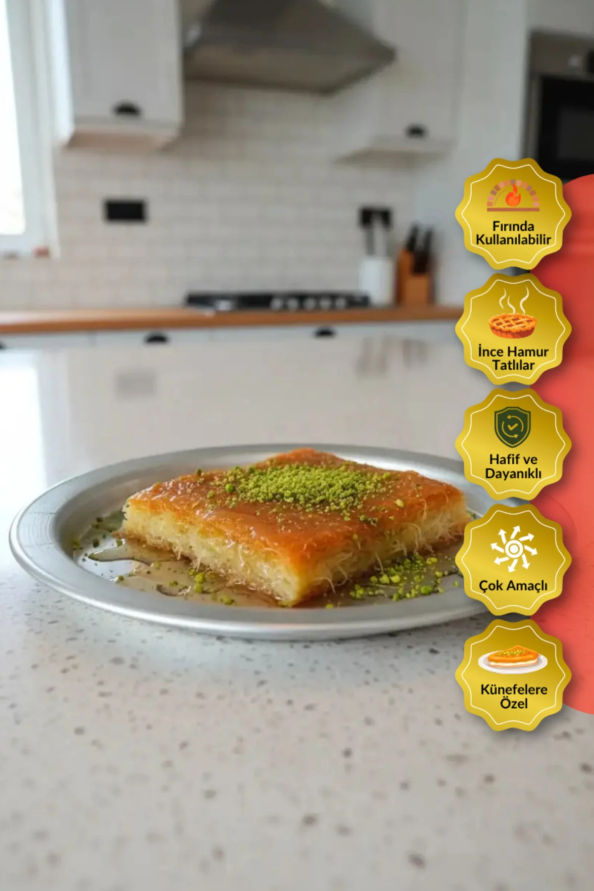 Büyük Boy Künefe Tabağı Ve Pişirme Tepsisi Fırına Girebilir Hafif Dayanıklı Tatlı Tepsisi Gümüş - 31 Cm