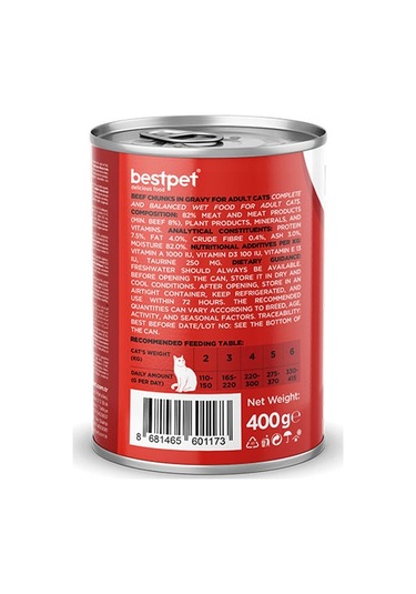 Bestpet Parça Etli Sığrlı Etli Yetişkin Kedi Konservesi 24 Adet 400 Gr 243-20014.04