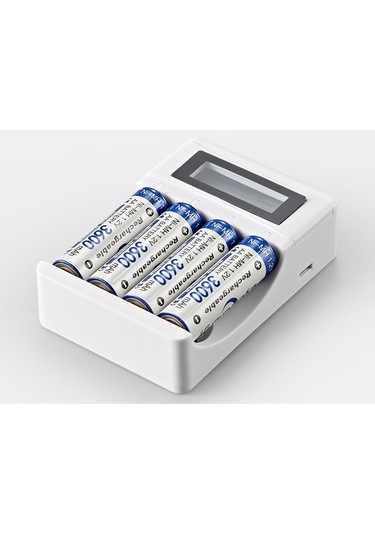 Novahub 4 Yuvalı Hızlı Şarj Cihazı - Aa/aaa Pil Şarj Aleti, Lcd Ekranlı, Usb 2a, Beyaz, Kısa Pil İçin Uygun