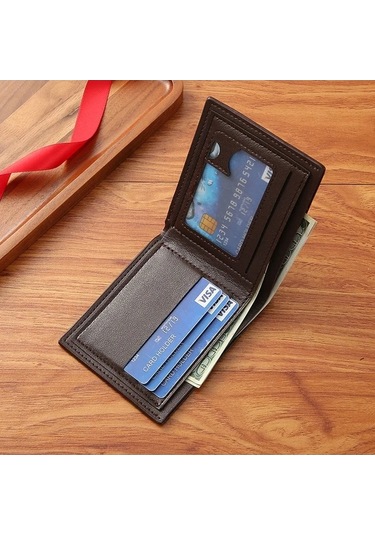 Createtech Yeni Marka Erkek Kısa Cüzdan - Genç Moda Ekose Deri Cüzdan Siyah Siyah