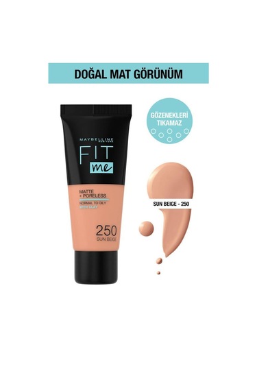 Maybelline New York Fit Me Matte+Poreless Fondöten 250 Sun Beige