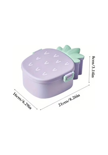 Ananas Görünümlü Çocuk Beslenme Çantası 3 Bölmeli Taşınabilir Yemek Kabı Mor