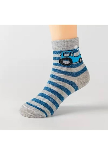 5 Çift Araba Desenli Çocuk Çorabı Çok Renkli