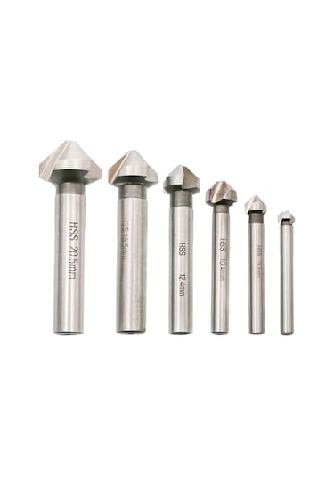 Fosenze 6'lı Gümüş Titanyum Kaplama 90 Derece Üç Kenarli Köşe Yuvarlatıcı, Karbon Çelik Ahşap Freze, Delici Uçlar Seti