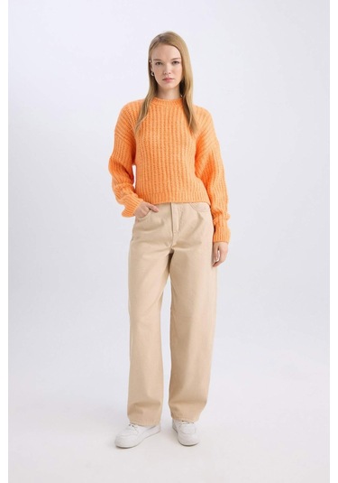 DeFacto Coool Oversize Geniş Kalıp Bisiklet Yaka Triko Kazak V1811AZNSOG162 Turuncu