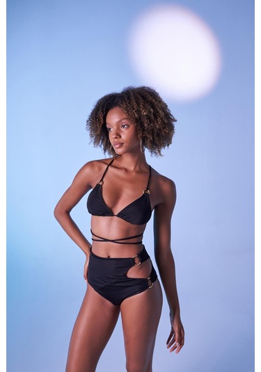 Holly Lolly Üçgen Bağcıklı Ayarlanabilir Delphi Bikini Üstü Siyah