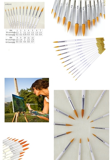 Hannah 12 Adet Beyaz Resim Fırçası Akrilik, Sulu, Yağlı ve Guaj Boya İçin