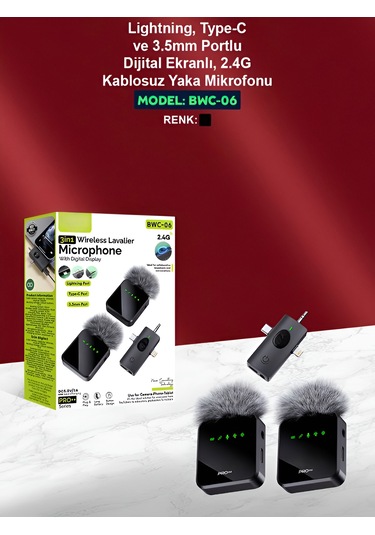 Lightining Type-c 3.5mm Uyumlu Dijital Ekranlı 2.4g Kablosuz Çift Yaka Mikrofonu Pro++