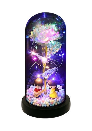 Qingmipy Renkli Işıklandırmalı Akrilik Kubbede Sonsuz Gül - Anneler Günü, Sevgililer Günü Hediyesi Beyaz