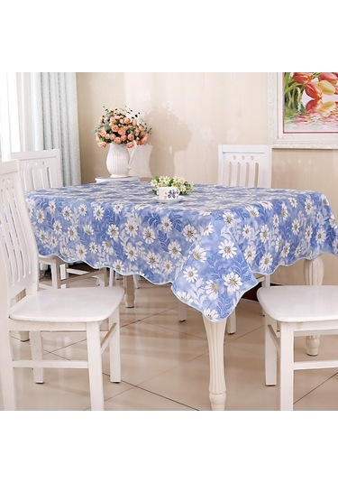 Peva Yağ Ve Suya Dayanıklı Sehpa Masa Örtüsü, Ebat: 106x152cm Mavi Çiçek Çok Renkli Çok Renkli