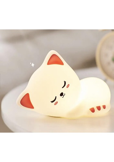 Uyuyan Kedi - Led Silika Jel Gece Lambası Beyaz