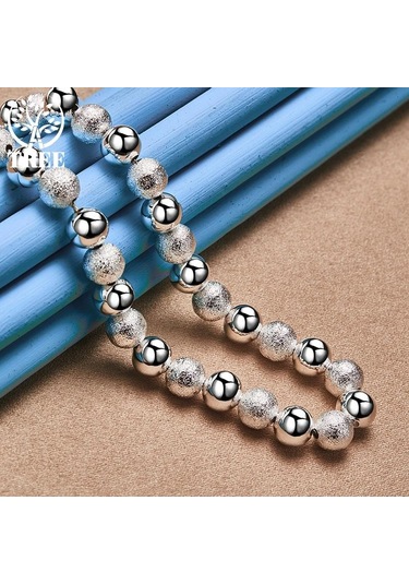 925 Ayar Gümüş 8mm Boncuk Top Zincir Mat Pürüzsüz Kolye Takı