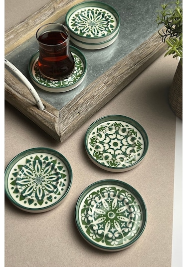 Tabak Evi Stoneware Mozaik Green Sefa 6'lı Çay Tabağı 10 CM Çok Renkli