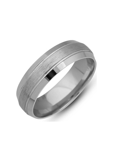 Gumush Gümüş Bombeli Çizgi Desenli Rodyum Alyans