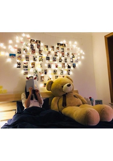 Fotoğraf Asılabilen Kalp Şeklinde Mandallı 2x1,5 Sarı Perde Led, Sevgiliye Sürpriz İçin Fotoğraf Albümü