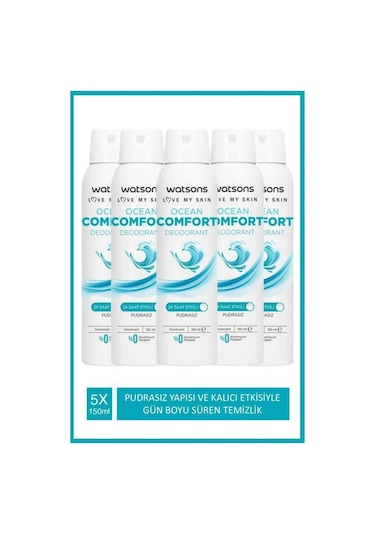 Watsons Ocean Comfor Deodorant Sprey Pudrasız 150 Ml X5 Adet