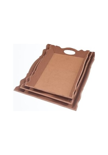 Hobi Dekoratif Model Üçlü Tepsi Seti Dalgalı Kenar Ahşap HAM MDF El Yapımı