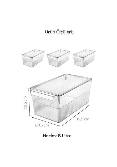 Vienev 3'lü 8 L Kapaklı Maxi Buzdolabı Dolapiçi Düzenleyici Organizer