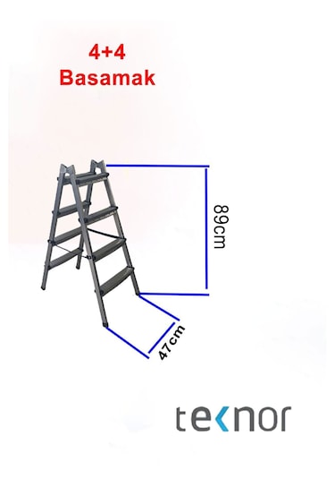Çift Taraflı Dayanıklı 4+4 Metal Basamaklı Merdiven