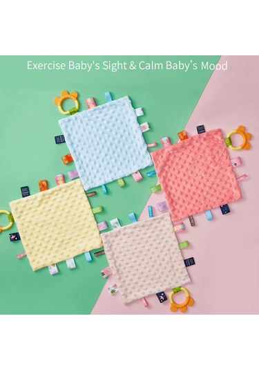 Geeksen Yumuşak Bebek Battaniyesi - Renkli Etiketler Ve Silikon Diş Kaşıyıcılı 25.5x25.5cm