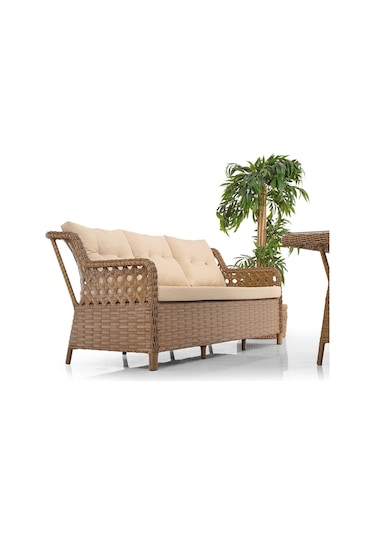 Deniz Rattan Puflu Bahçe Balkon Takımı 3+1+1 Kahve