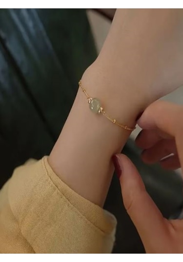 Minimalist Yeşil Taşlı Kolye Ve Bileklik Set -kc Altın Kaplama Altın