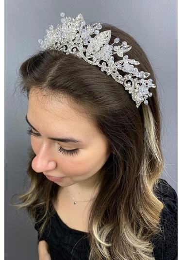 FdayAksesuar Kadın Gelin Saç Aksesuarı Şeffaf Kristalli Jabbah Gelin Tacı FRDY31577