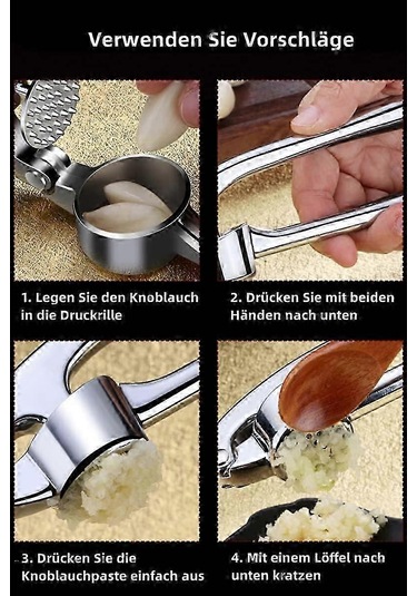 Kolay Pres Saplı Sarımsak Presi Mutfak Aleti - Daha Fazla Sarımsak Ezmesi Çıkarmak İçin Sarımsak Doğrayıcı Alet - Kolay Temizlenen Sarımsak Presi - Gümüş Siyah
